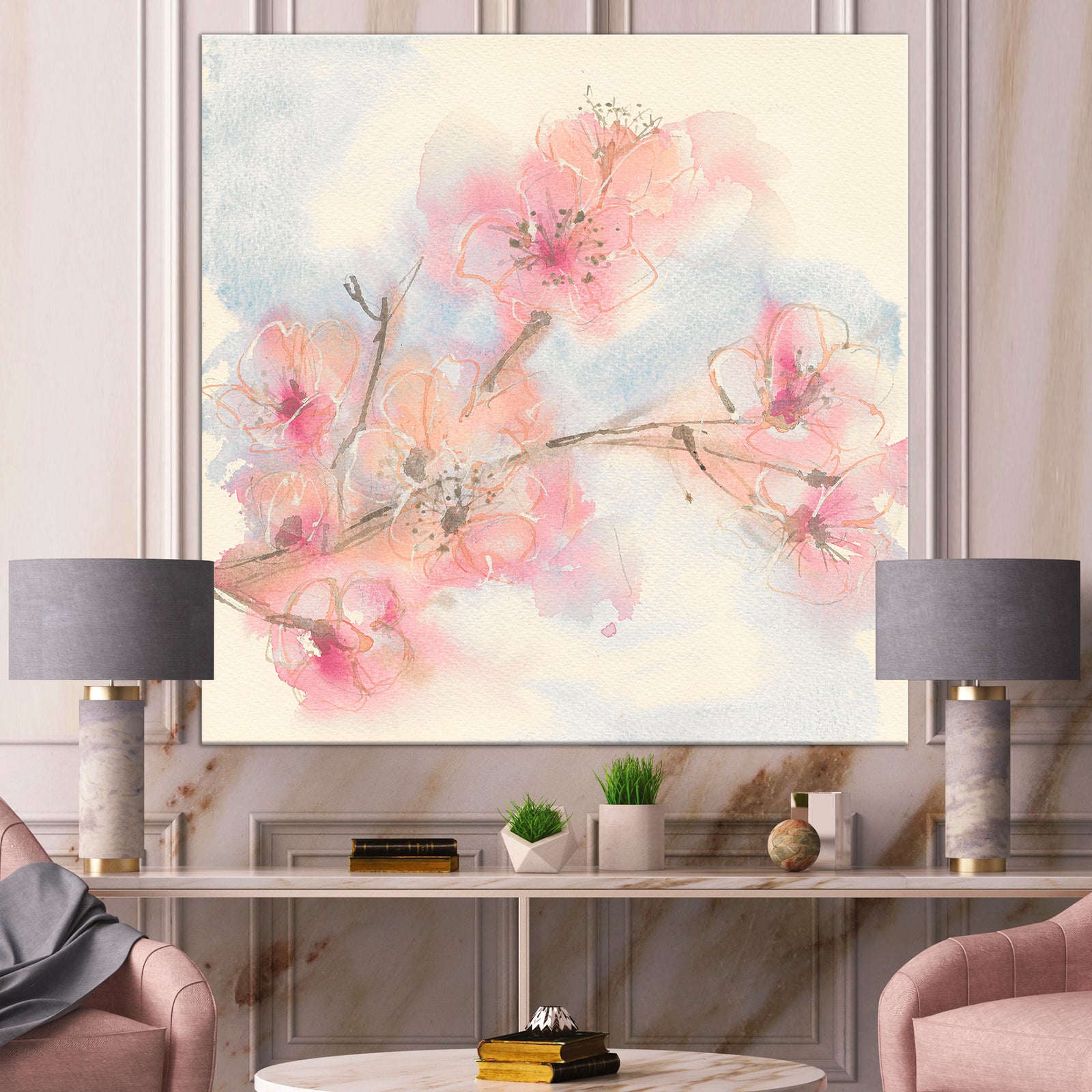 Pink Blossoms Branch - Floral Cottage Canvas Art