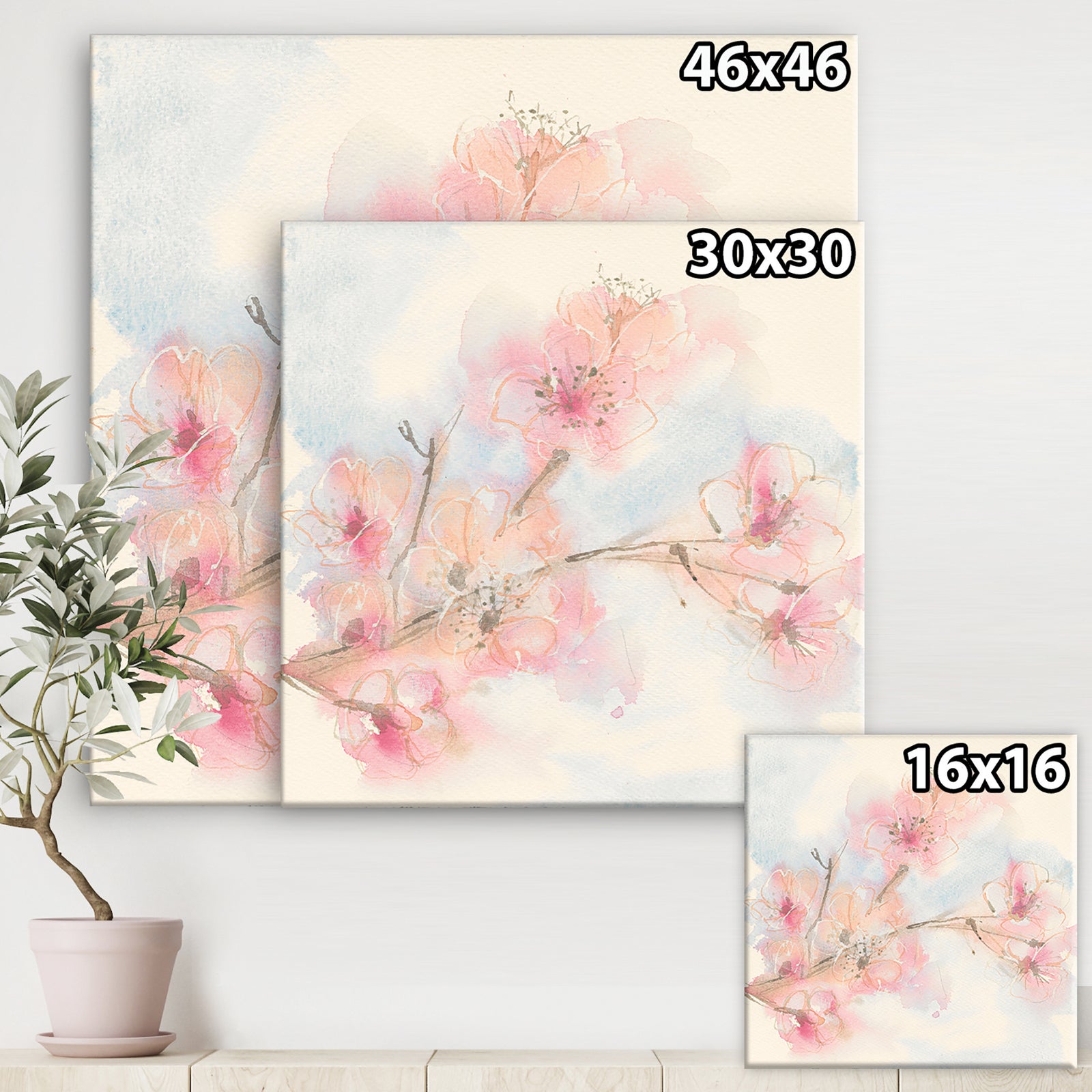 Pink Blossoms Branch - Floral Cottage Canvas Art