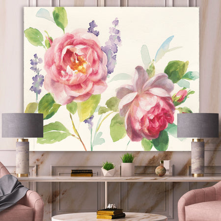 Watercolor Roses Bouqet - Shabby Chic Canvas Artwork