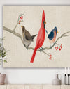 Red Farmhouse Bird on Branch Painting - Modern Farmhouse Canvas Art