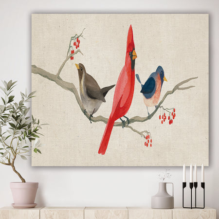 Red Farmhouse Bird on Branch Painting - Modern Farmhouse Canvas Art