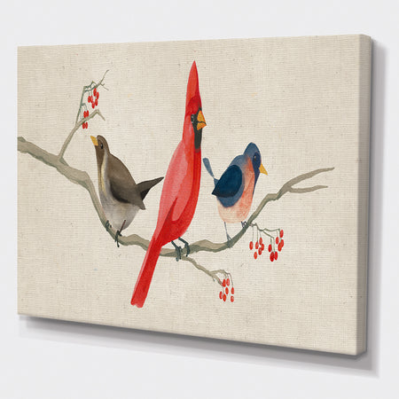 Red Farmhouse Bird on Branch Painting - Modern Farmhouse Canvas Art