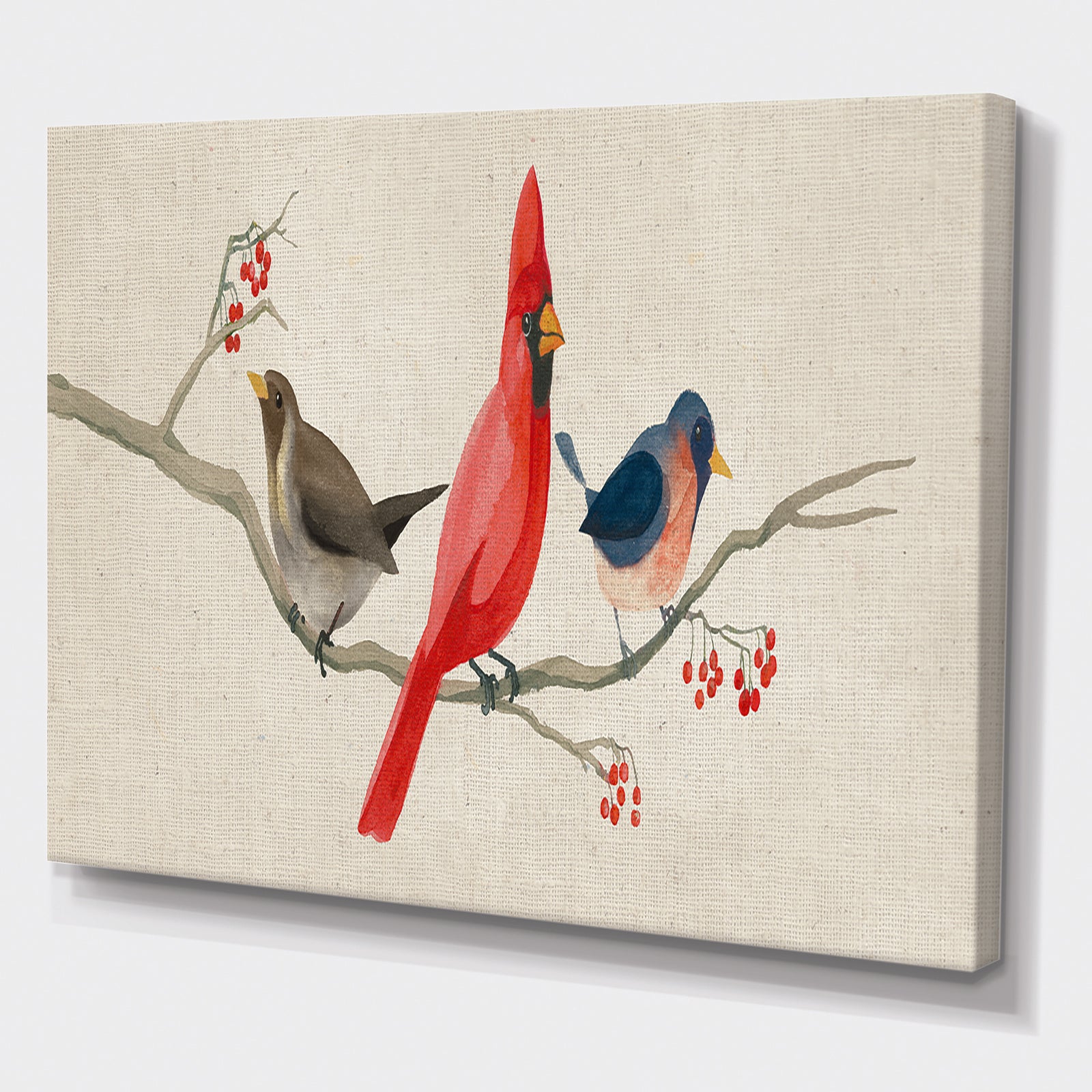 Red Farmhouse Bird on Branch Painting - Modern Farmhouse Canvas Art