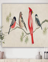 Chickadee And Red Farmhouse Bird on Branch - Modern Farmhouse Premium Canvas Wall Art