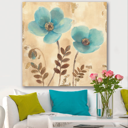 Blue Poppies Cottage Flowers I - Farmhouse Premium Canvas Wall Art