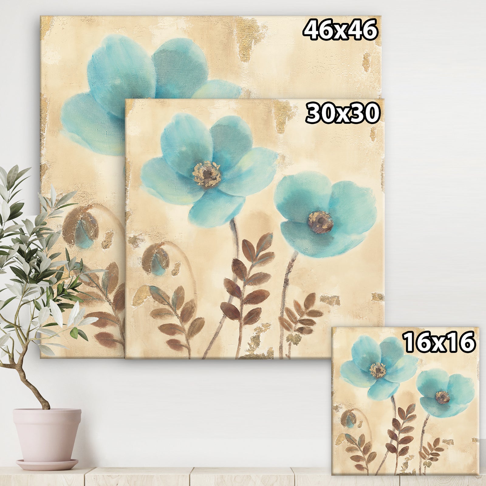 Blue Poppies Cottage Flowers I - Farmhouse Premium Canvas Wall Art