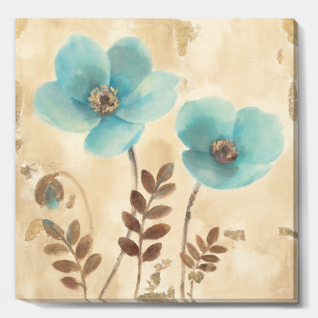 Blue Poppies Cottage Flowers I - Farmhouse Premium Canvas Wall Art