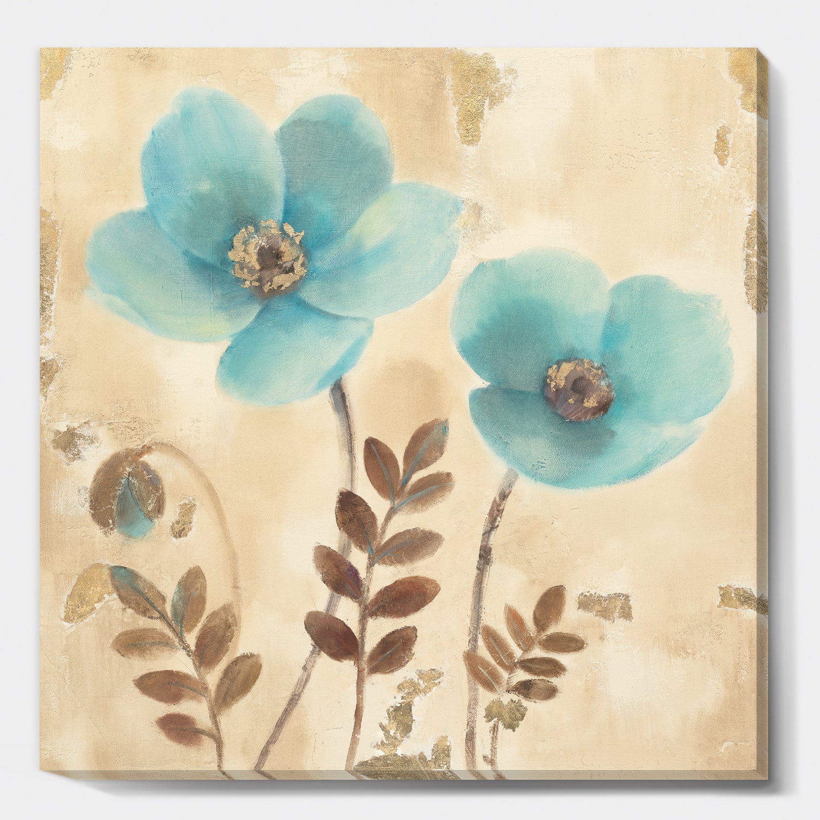 Blue Poppies Cottage Flowers I - Farmhouse Premium Canvas Wall Art