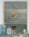 Farmhouse Triptych of Blue Ornaments And Chickadee Goldfinch - Farmhouse Gallery-wrapped Canvas