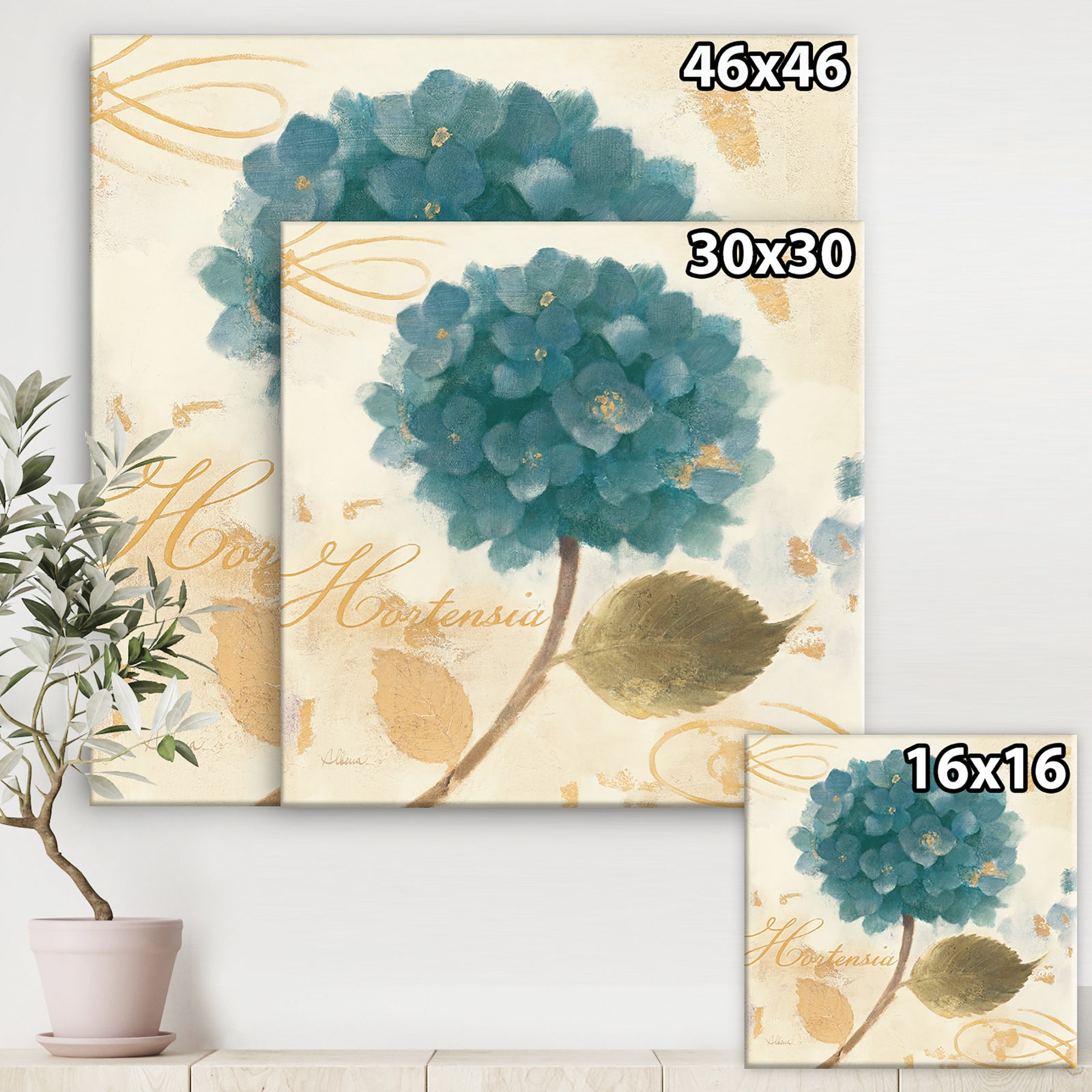 Blue Cottage Flower Hydrangea I - Farmhouse Canvas Art
