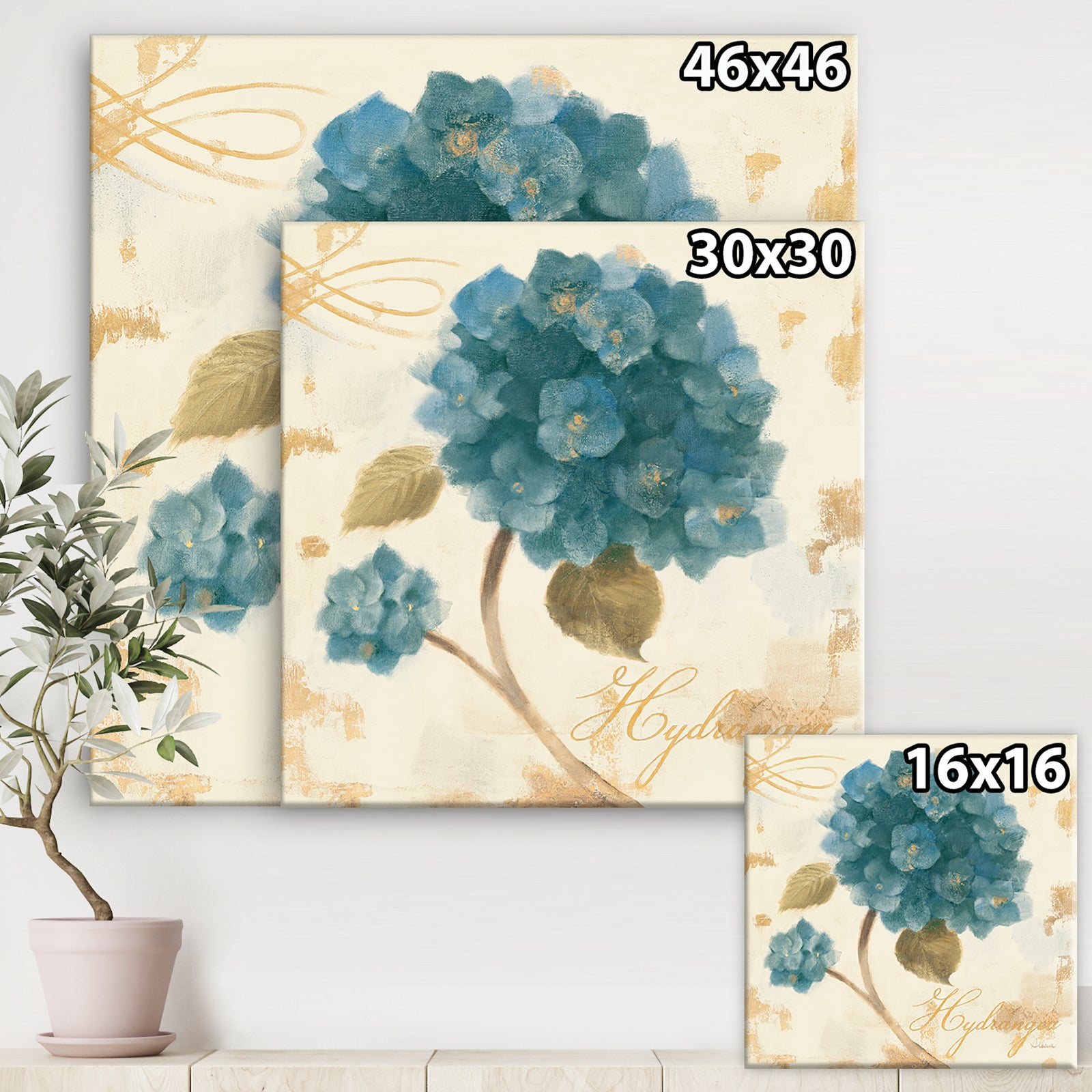 Blue Cottage Flower Hydrangea II - Farmhouse Premium Canvas Wall Art