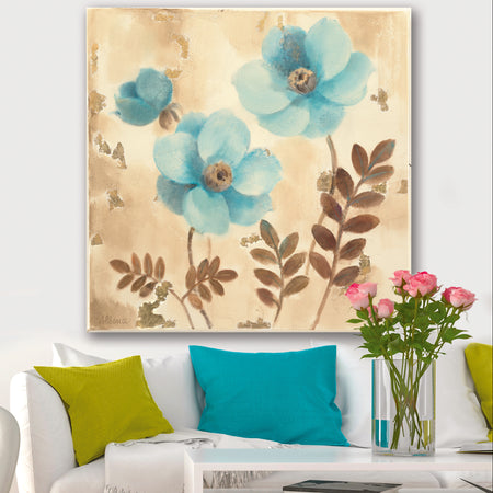Blue Poppies Cottage Flowers II - Farmhouse Canvas Artwork