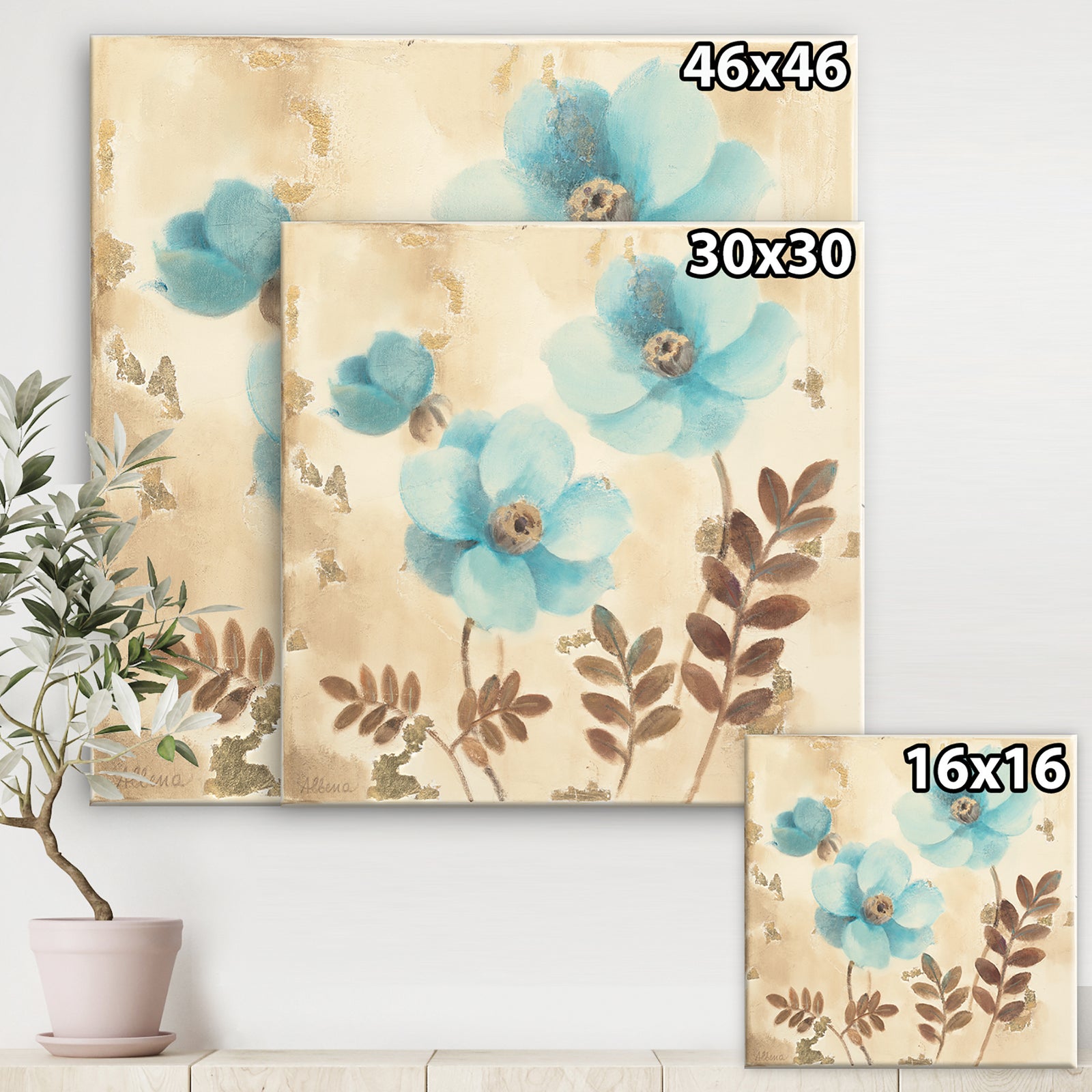 Blue Poppies Cottage Flowers II - Farmhouse Canvas Artwork