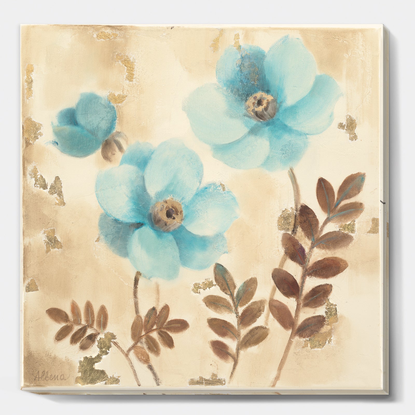 Blue Poppies Cottage Flowers II - Farmhouse Canvas Artwork