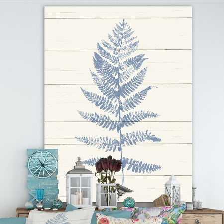 Blue Fern Print on wood II - Cabin & Lodge Canvas Artwork