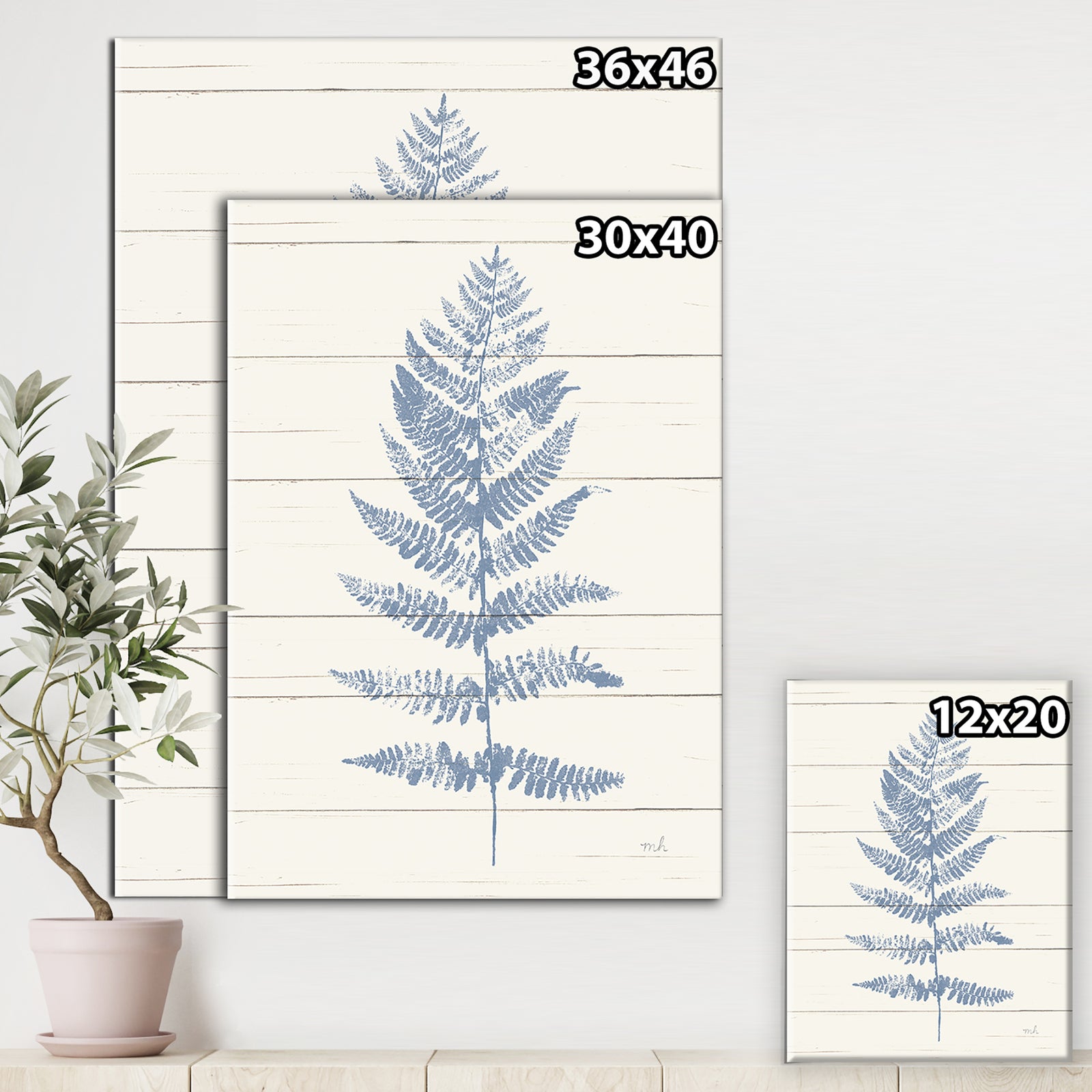 Blue Fern Print on wood II - Cabin & Lodge Canvas Artwork