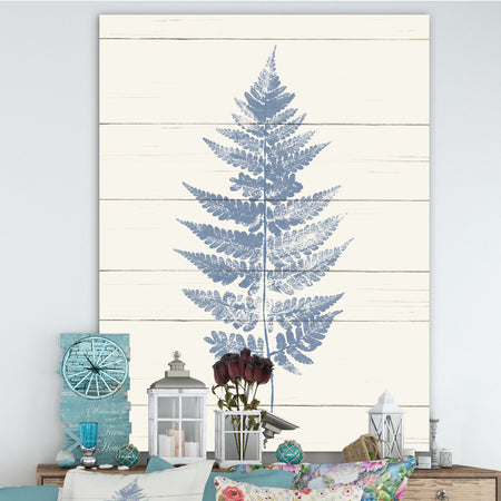 Blue Fern Print on wood I - Cabin & Lodge Canvas Art