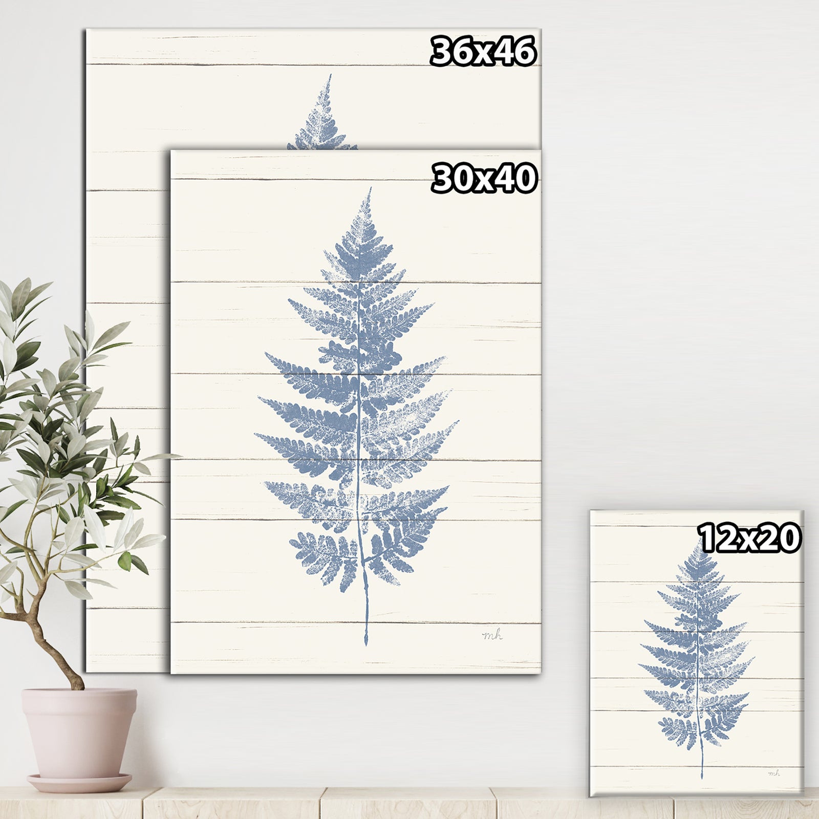 Blue Fern Print on wood I - Cabin & Lodge Canvas Art