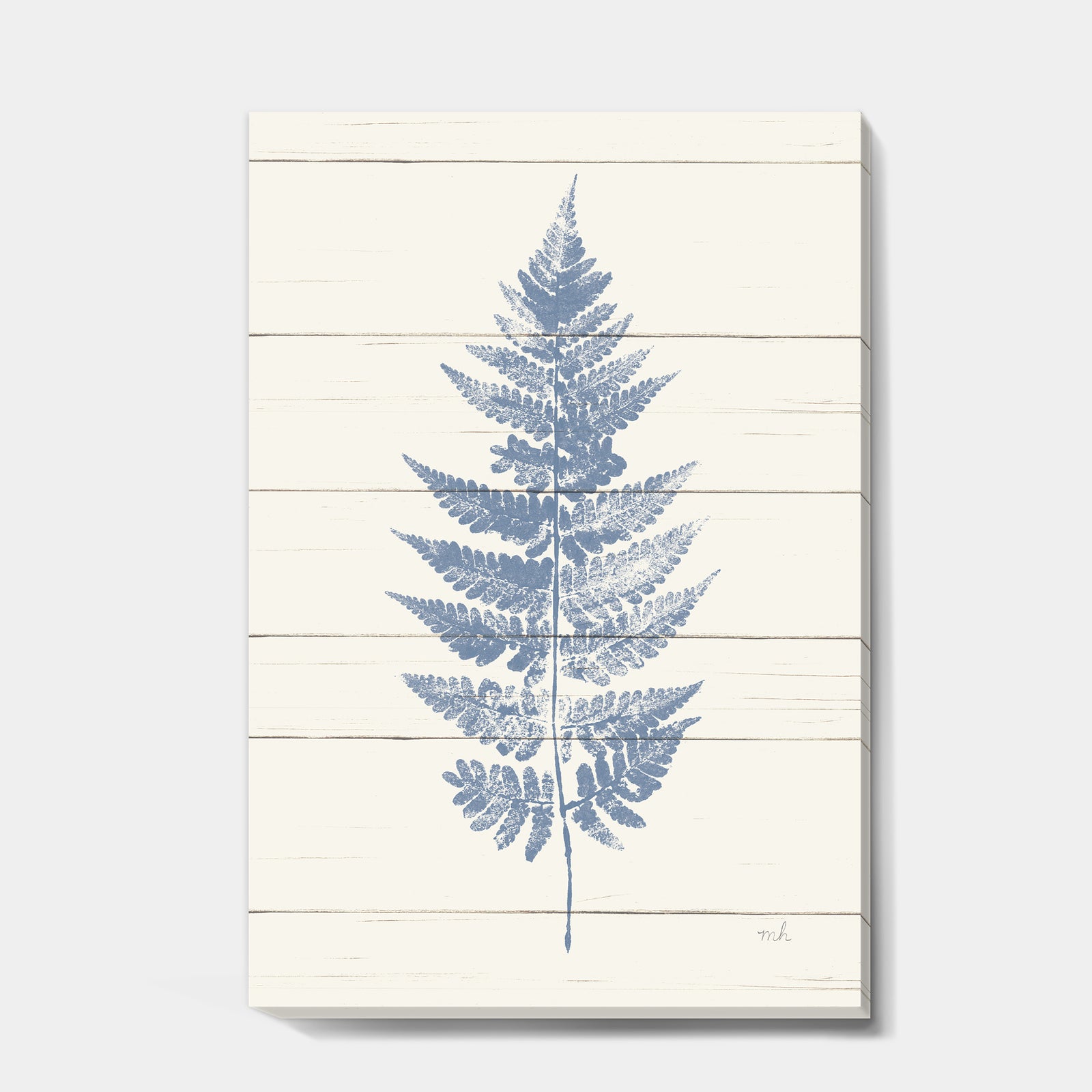 Blue Fern Print on wood I - Cabin & Lodge Canvas Art