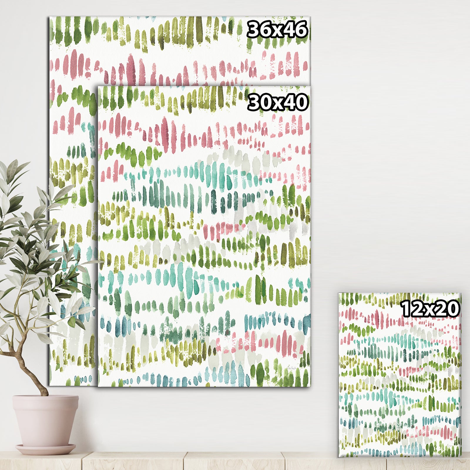 Mixed Green Geometric Pattern II - Transitional Canvas Artwork