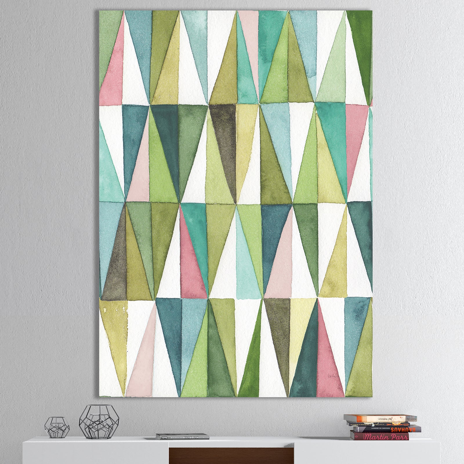 Mixed Green Geometric Pattern II - Transitional Canvas Art