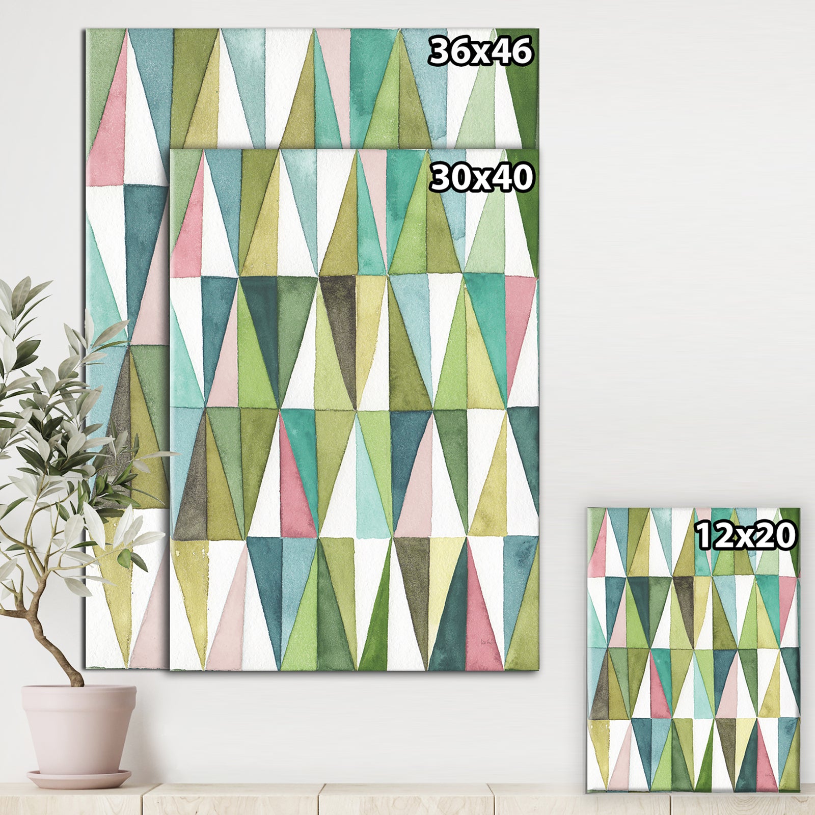 Mixed Green Geometric Pattern II - Transitional Canvas Art