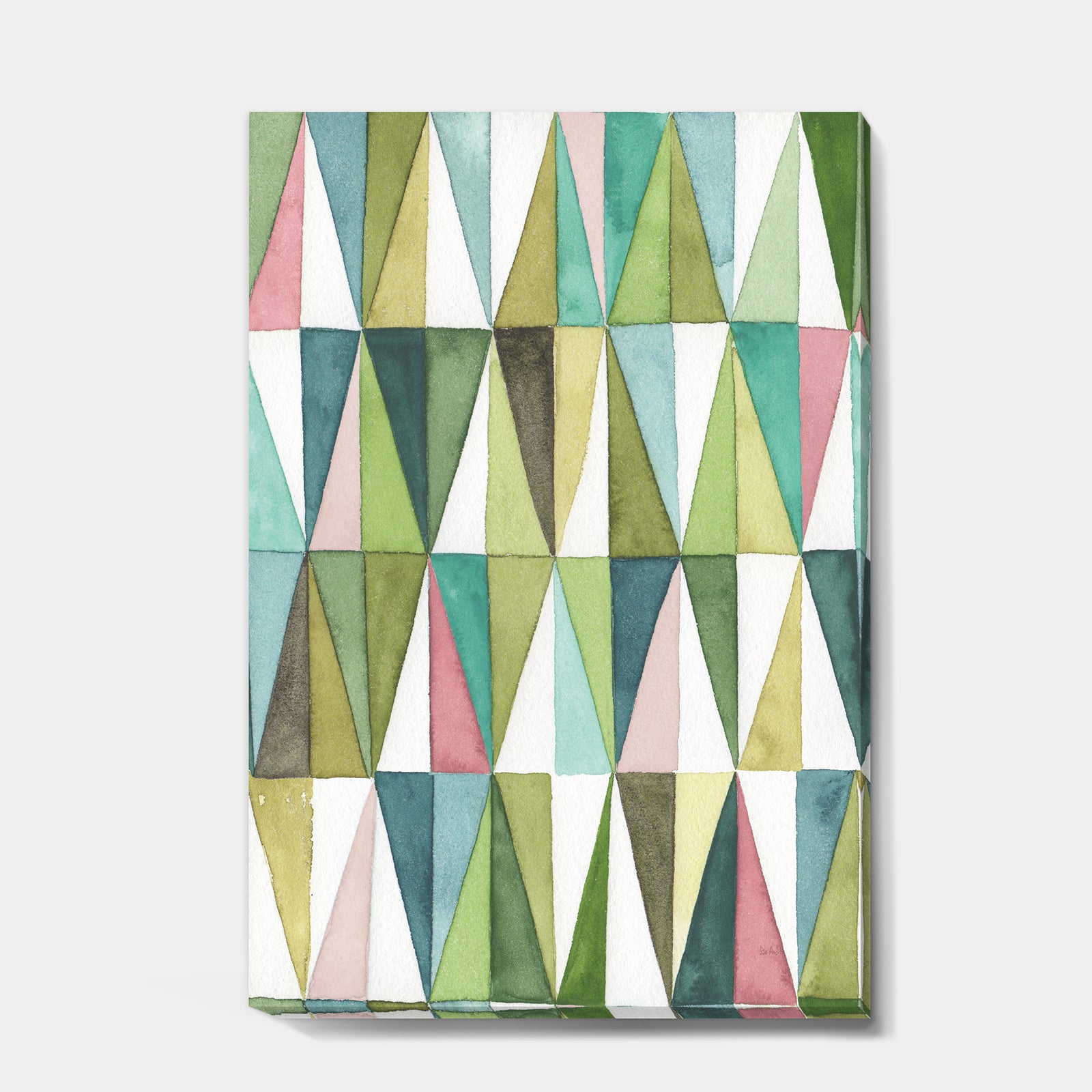 Mixed Green Geometric Pattern II - Transitional Canvas Art