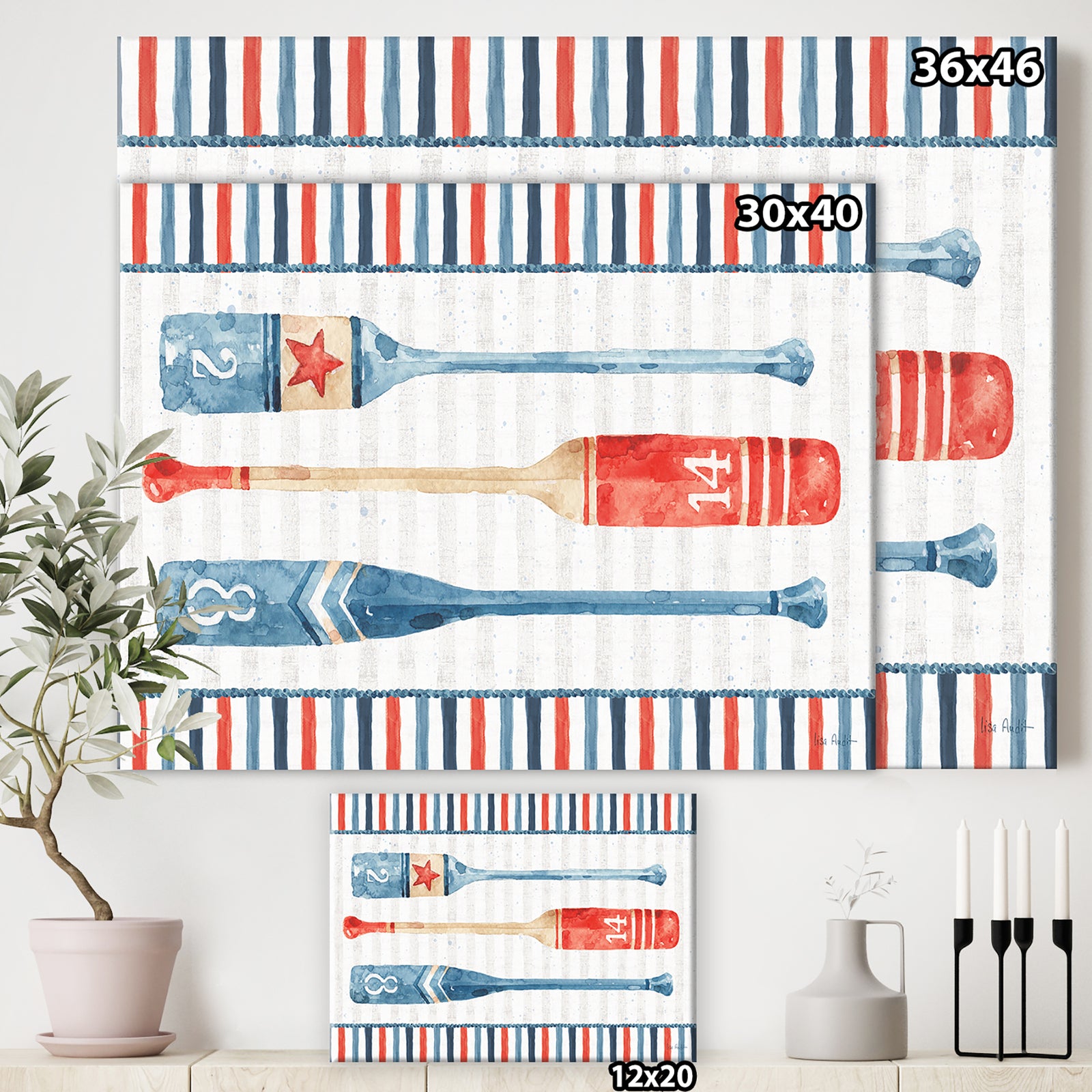 Watercolor Nautical paddles - Nautical & Coastal Canvas Artwork