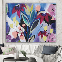 Blue and Purple Flower Composition II - Floral Premium Canvas Wall Art
