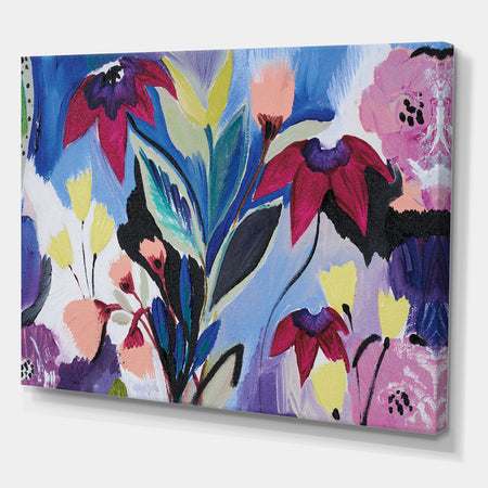 Blue and Purple Flower Composition II - Floral Premium Canvas Wall Art