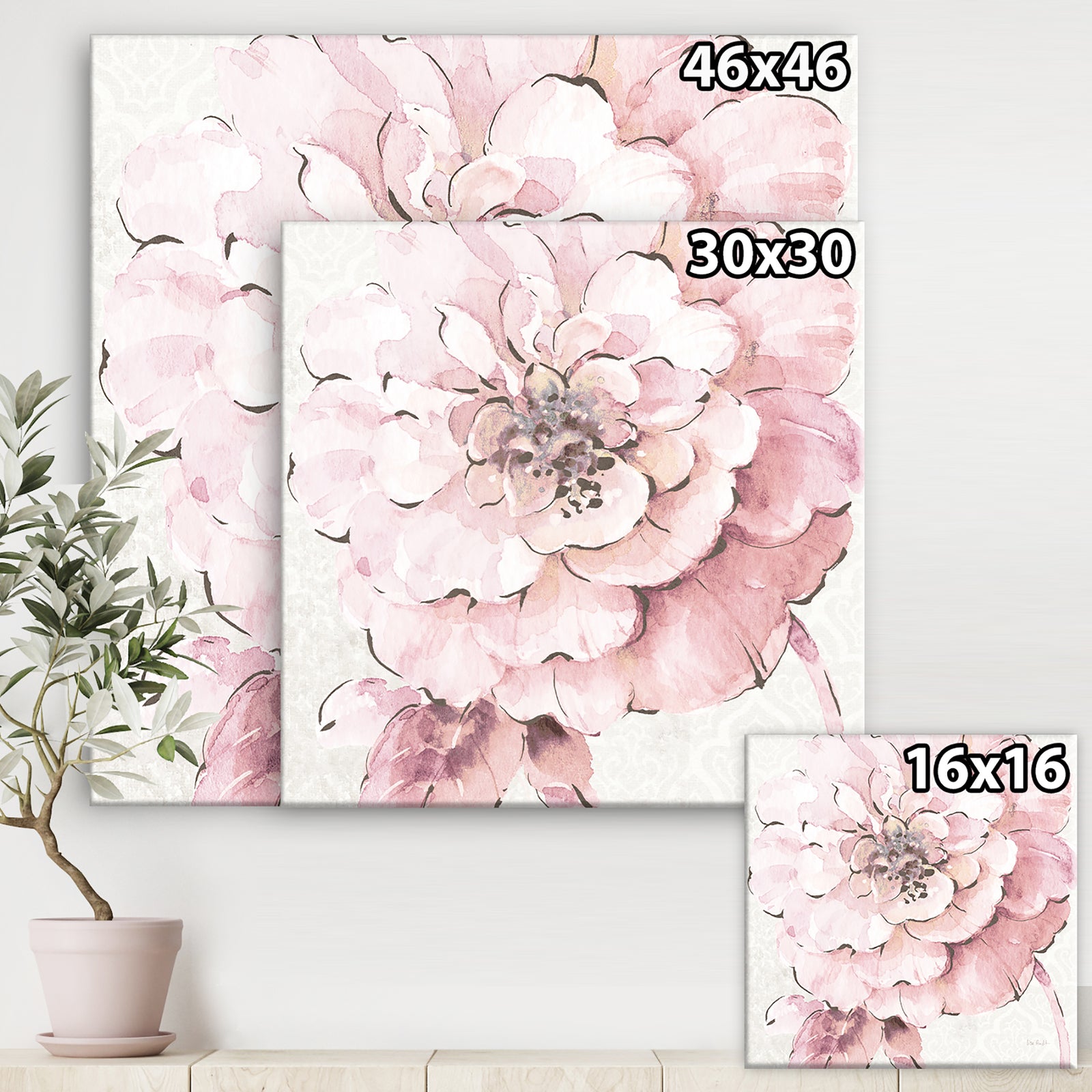 Indigold Shabby Peonies Pink - Farmhouse Gallery-wrapped Canvas