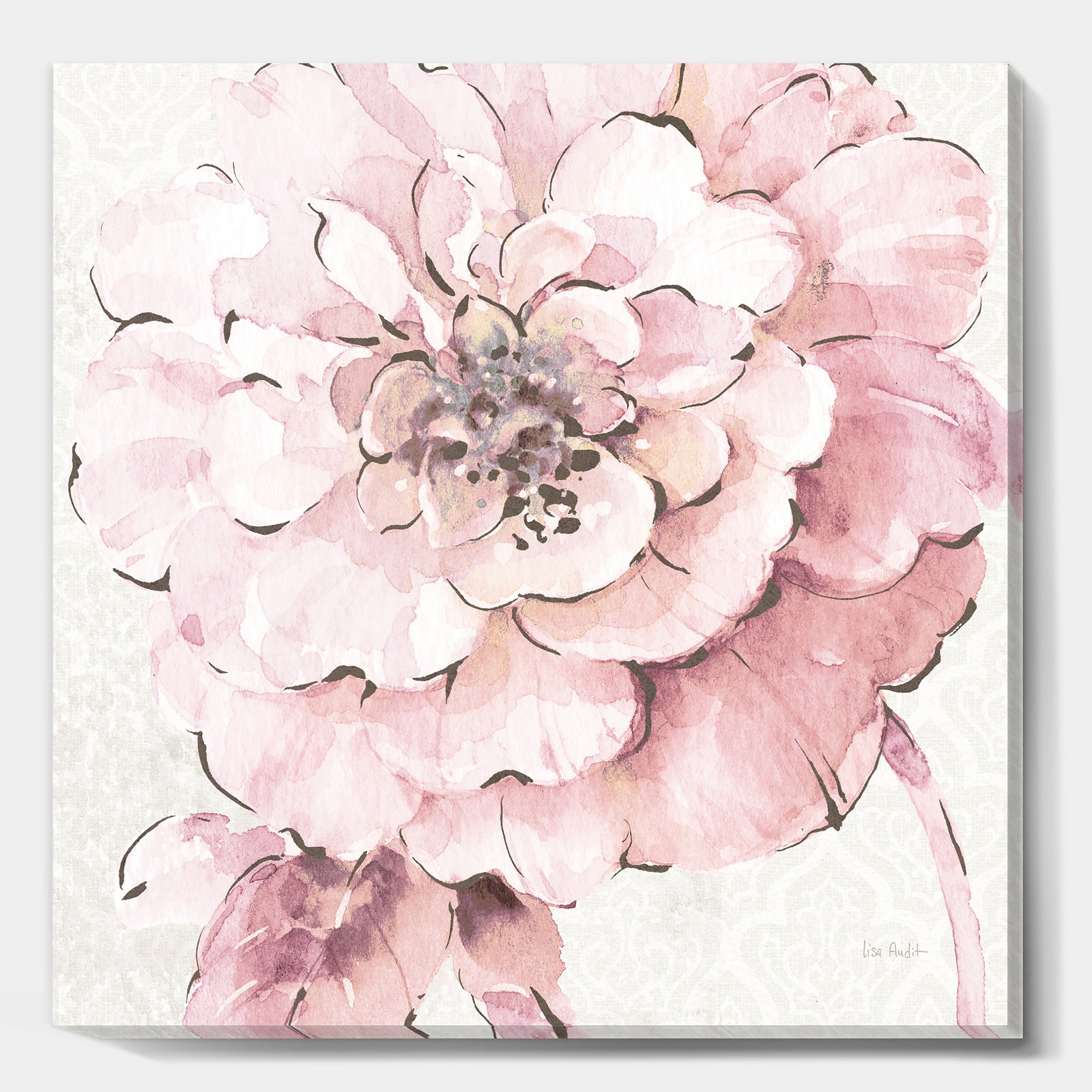 Indigold Shabby Peonies Pink - Farmhouse Gallery-wrapped Canvas
