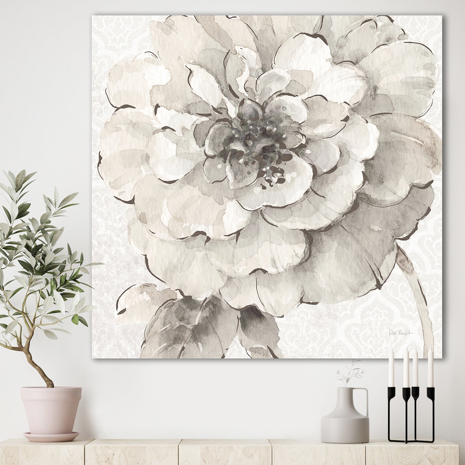 Indigold Grey Peonies I - Farmhouse Premium Canvas Wall Art