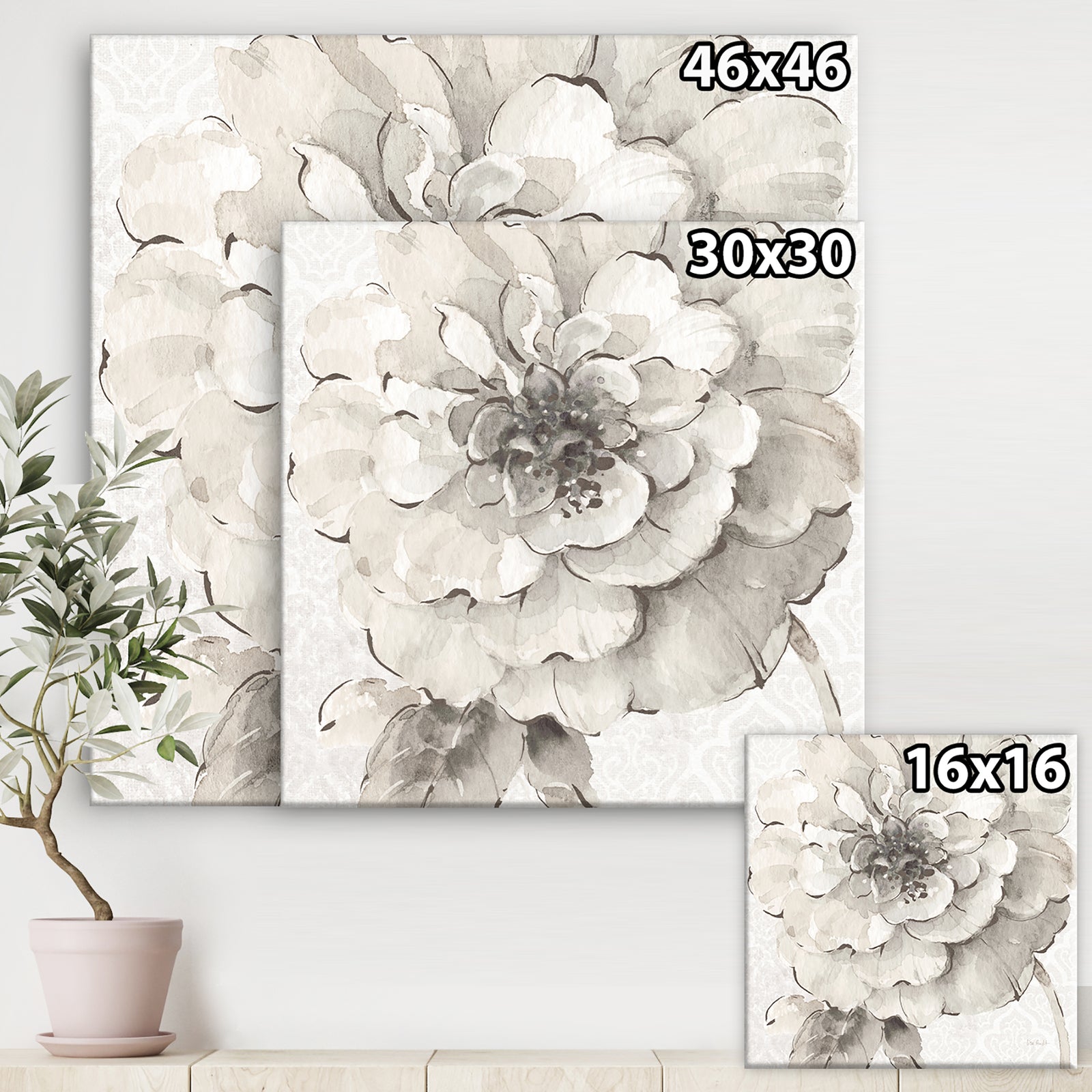 Indigold Grey Peonies I - Farmhouse Premium Canvas Wall Art