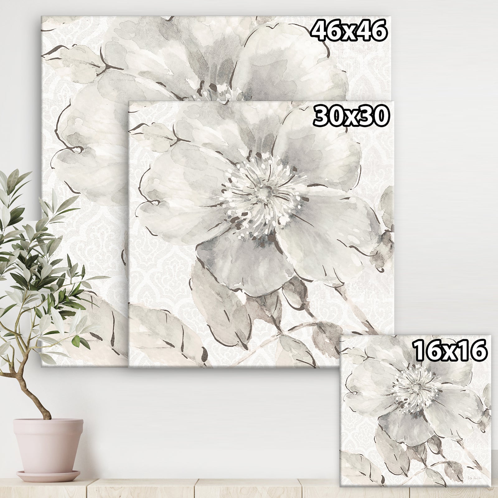 Indigold Grey Peonies II - Farmhouse Gallery-wrapped Canvas