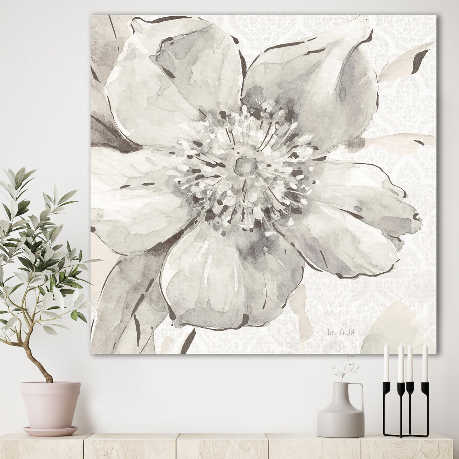 Silver Orchid 'Indigold Grey Peonies III - Farmhouse Canvas Artwork