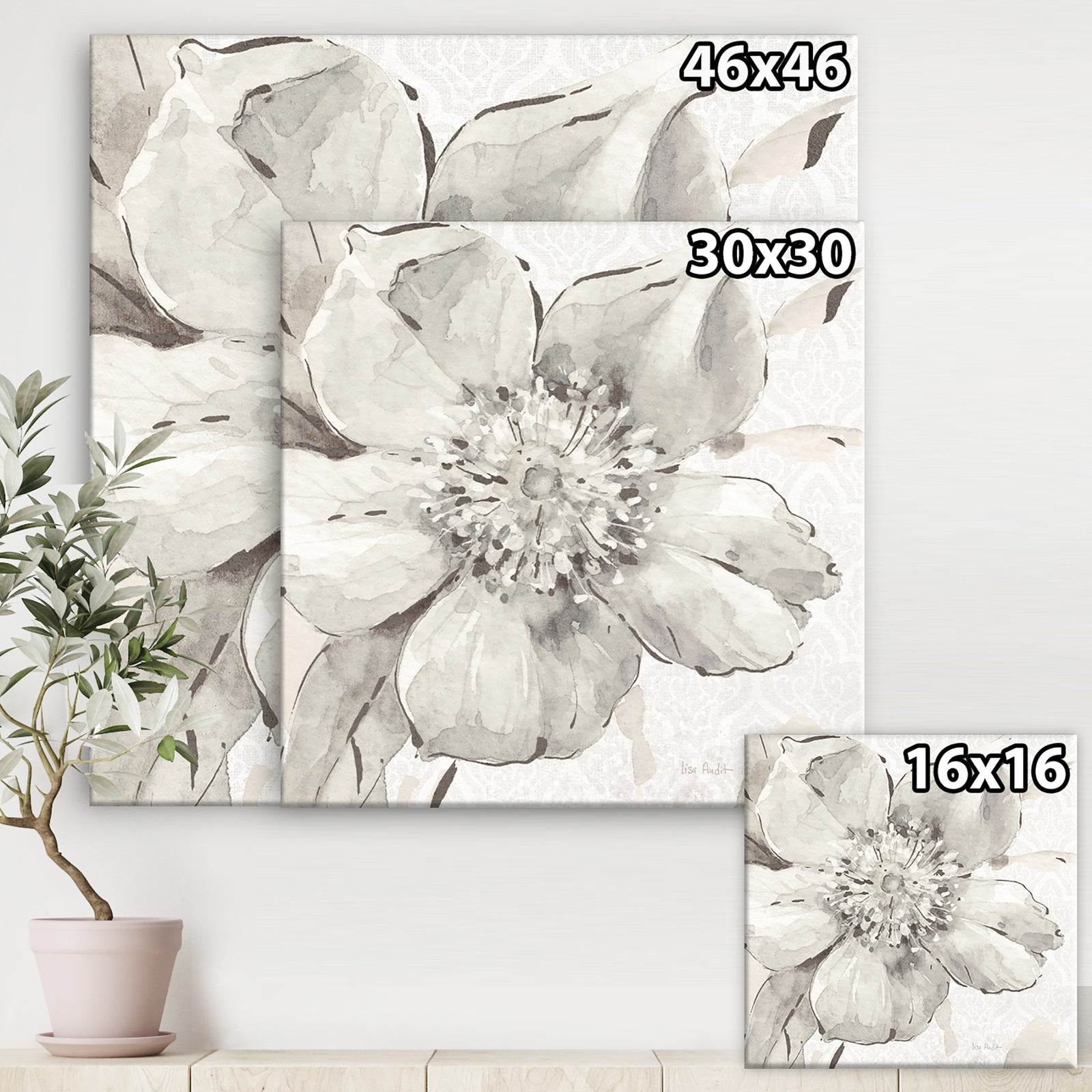 Silver Orchid 'Indigold Grey Peonies III - Farmhouse Canvas Artwork