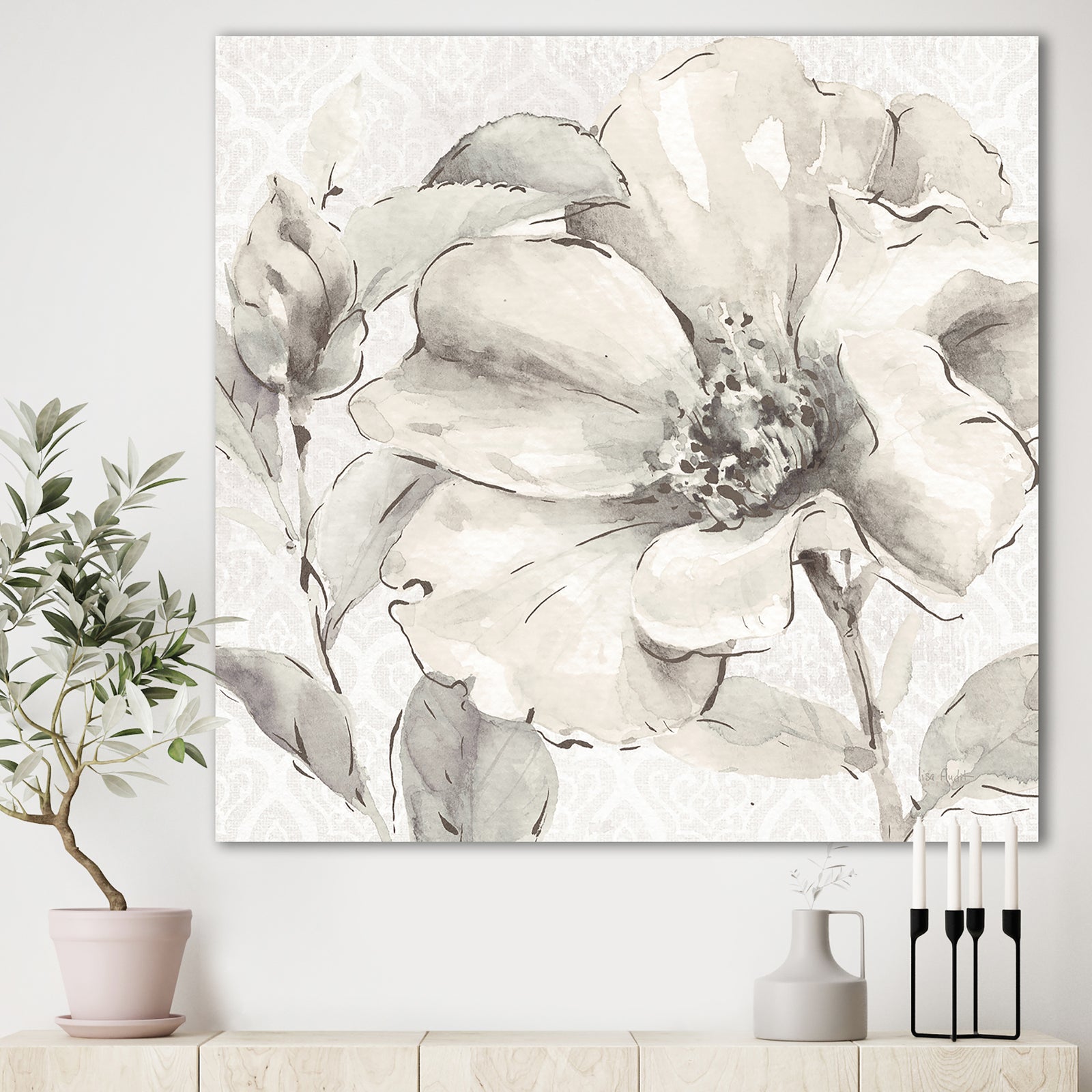 Silver Orchid 'Indigold Grey Peonies IV - Farmhouse Canvas Art
