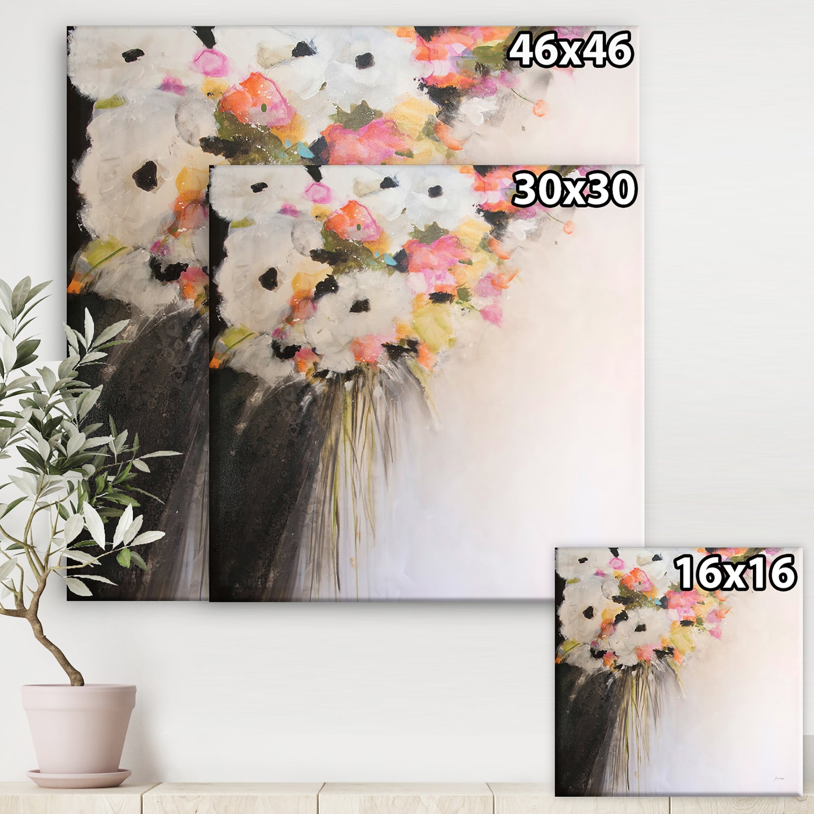 Pink Pastel Flowers - Farmhouse Premium Canvas Wall Art