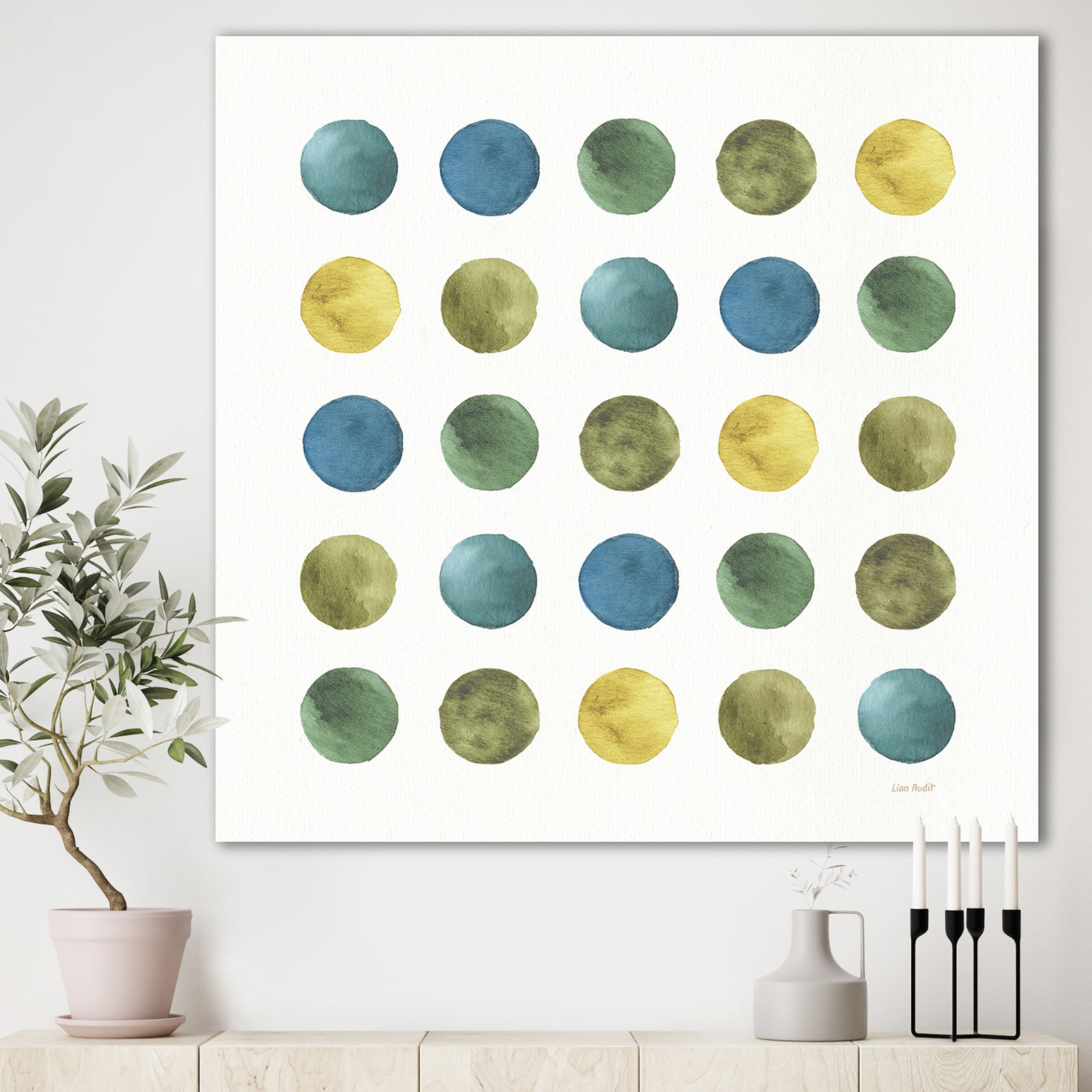 Green Tones Geometric Circles - Mid-Century Modern Canvas Artwork