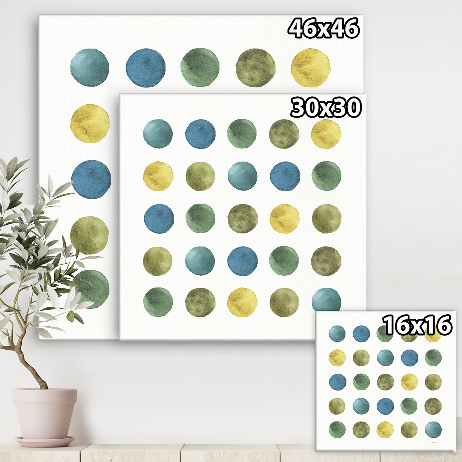 Green Tones Geometric Circles - Mid-Century Modern Canvas Artwork