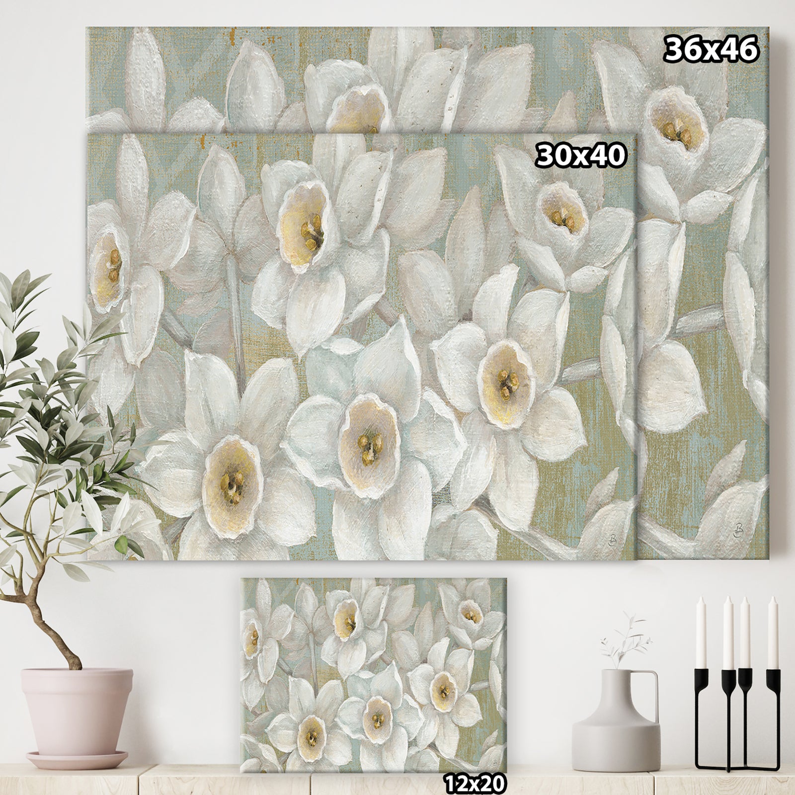 Pure Pastel White flowers - Farmhouse Canvas Art