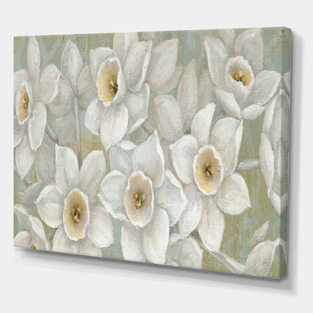 Pure Pastel White flowers - Farmhouse Canvas Art