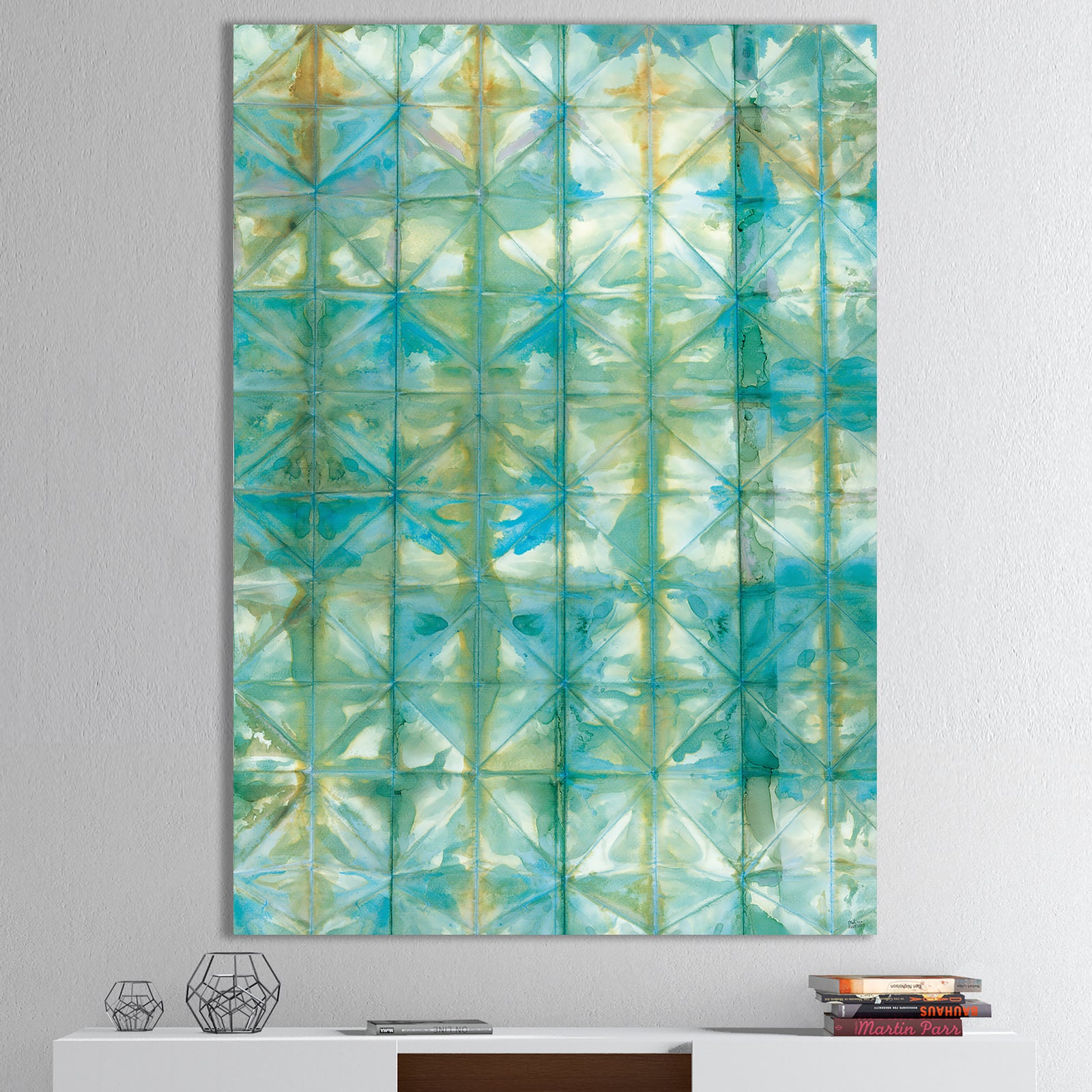 Blue diamonds minimal geometric I - Transitional Gallery-wrapped Canvas