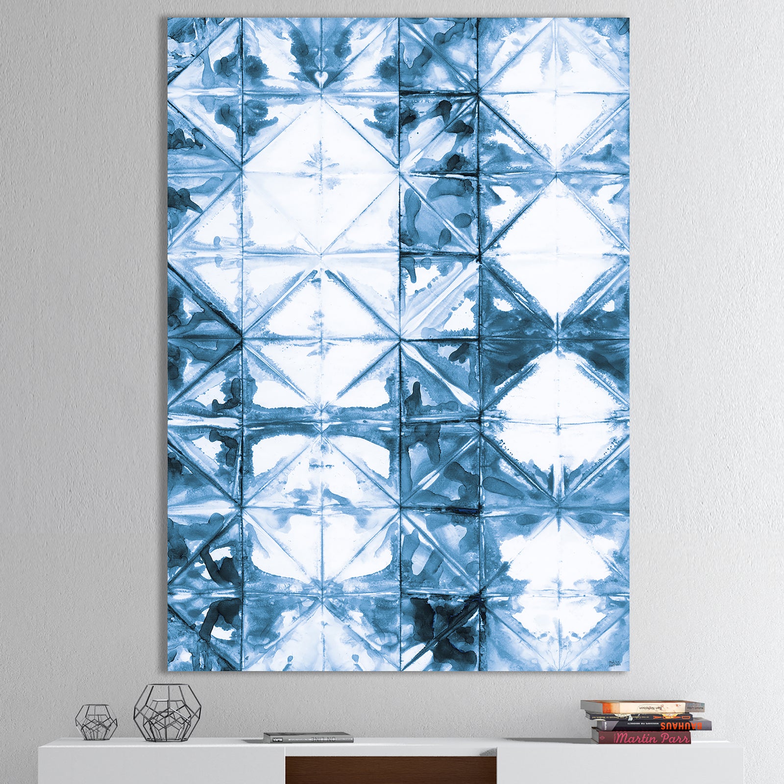 Indigo watercolor geometrical I - Contemporary Gallery-wrapped Canvas