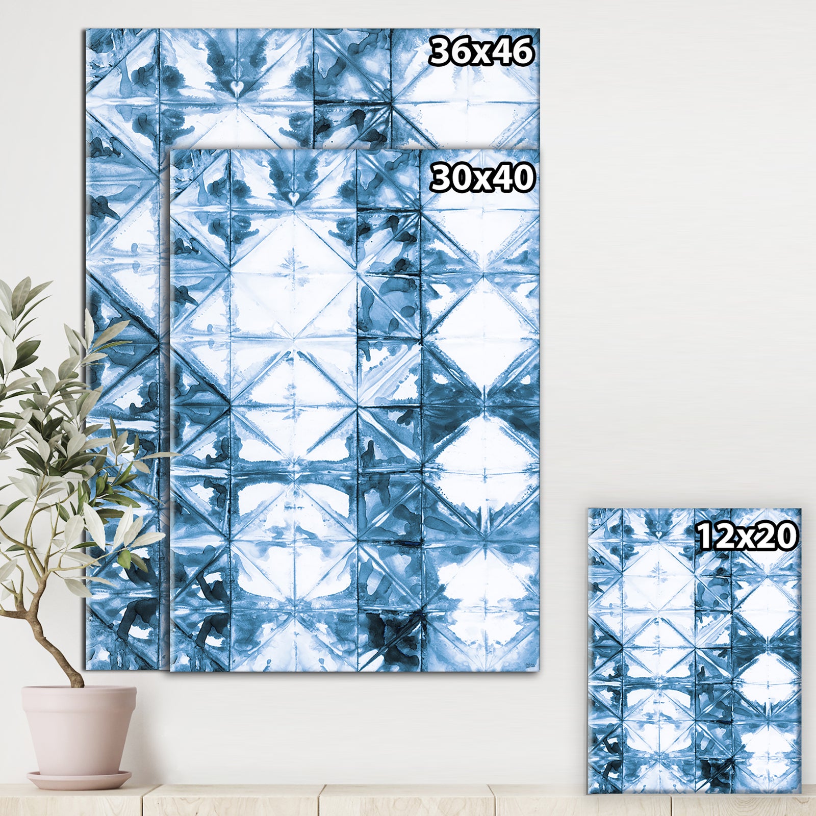 Indigo watercolor geometrical I - Contemporary Gallery-wrapped Canvas
