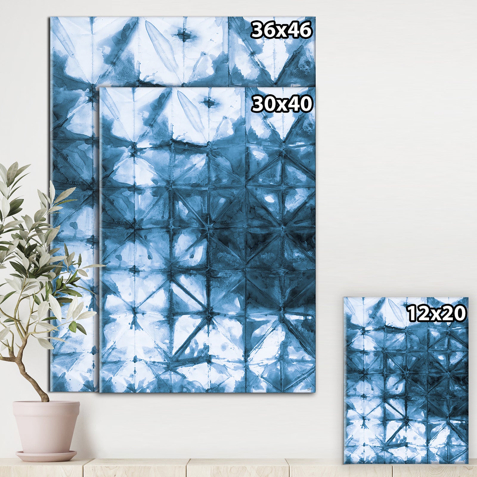 Indigo watercolor geometrical III - Contemporary Canvas Art