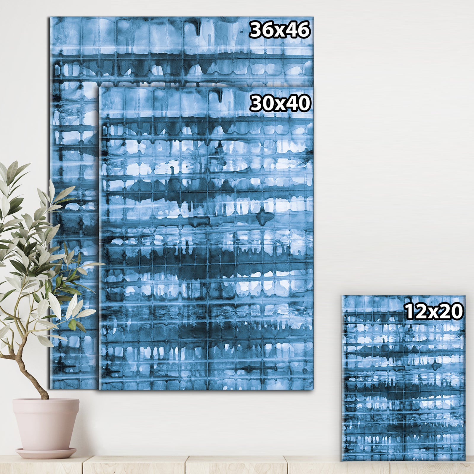 Indigo watercolor geometrical V - Contemporary Gallery-wrapped Canvas