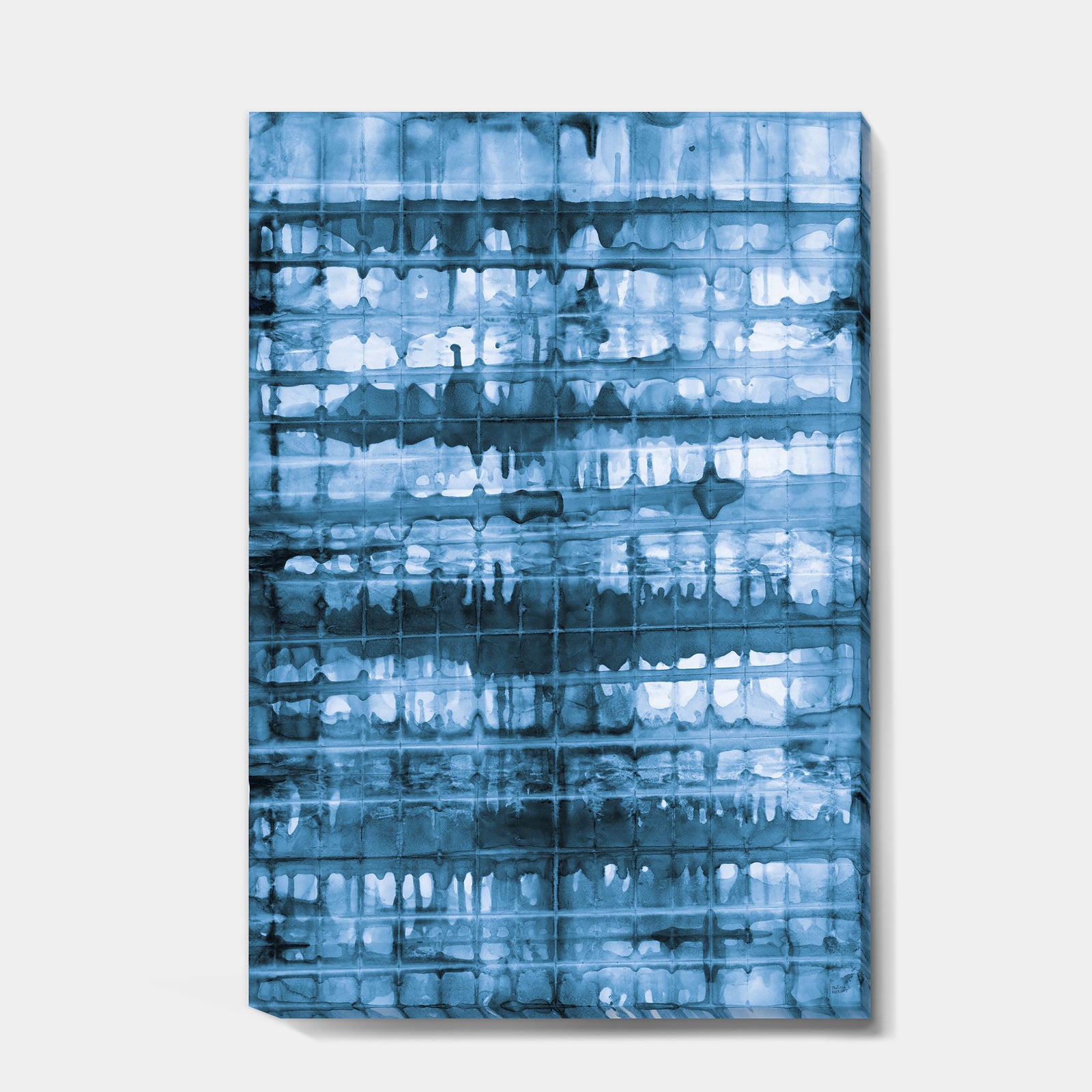 Indigo watercolor geometrical V - Contemporary Gallery-wrapped Canvas