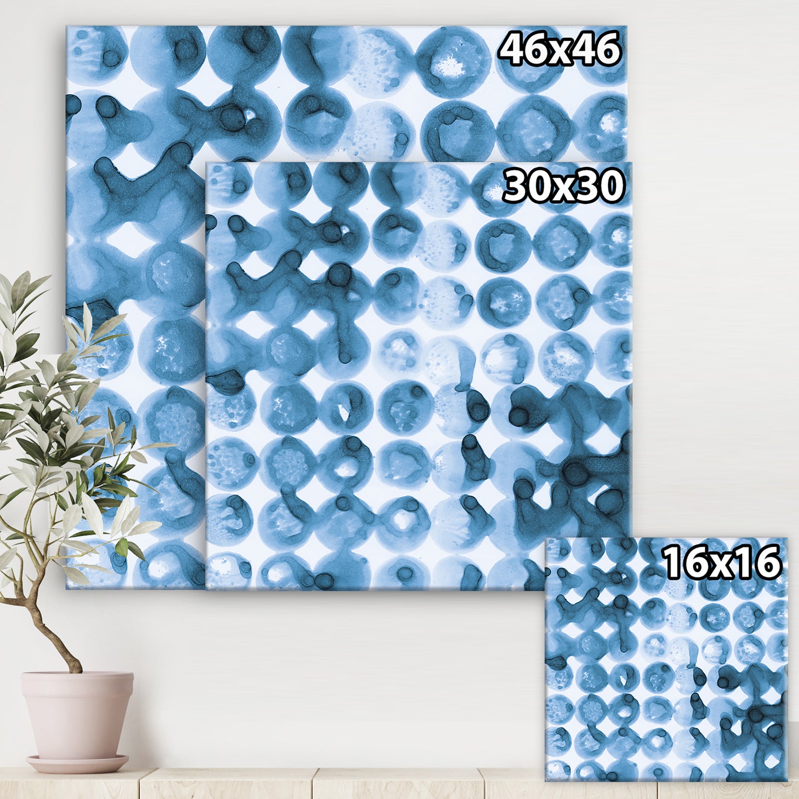 Indigo watercolor geometrical VI - Contemporary Canvas Artwork